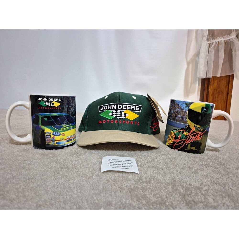 Vintage John Deere Motorsports Chad Little NASCAR Hat Charlotte 98 Mugs Lot